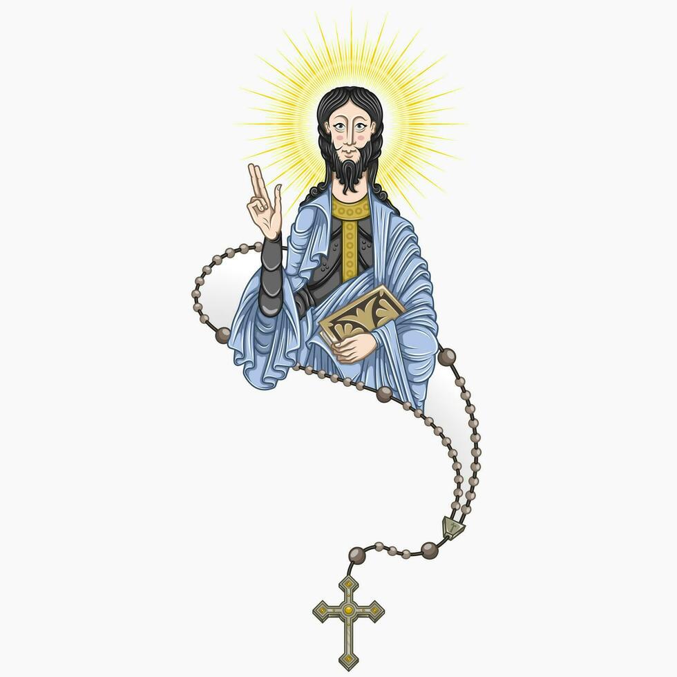 Vector design of the Apostle with catholic rosary, Christian art from the middle ages