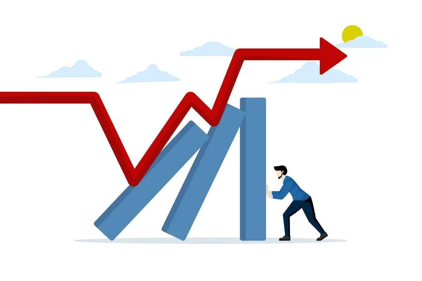 concepto de relación comercial con inversión riesgo. el valores mercado caídas. económico recesión debido a alto inflación. pérdida de capital. empresario molesto a evitar bar grafico desde descendente. vector ilustración.