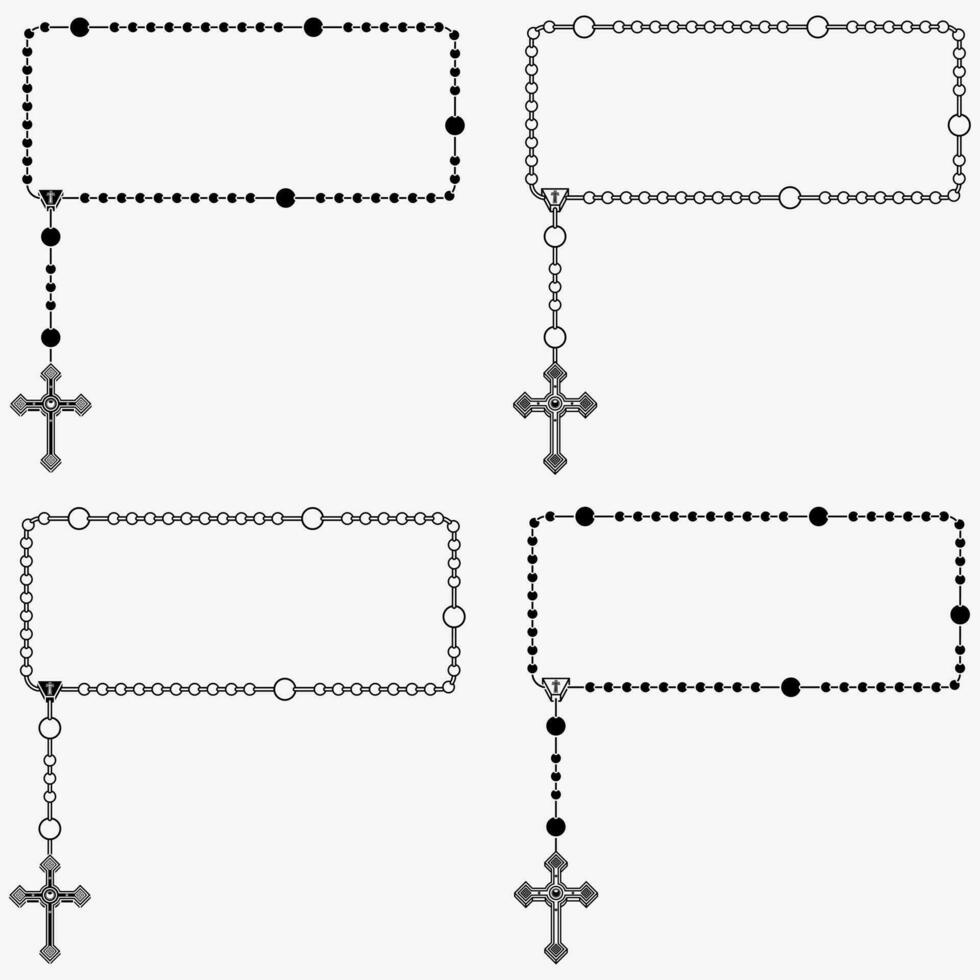 Vector design of frame for photography with Catholic rosary, rosary with Christian cross with square shape, symbol of the Catholic religion