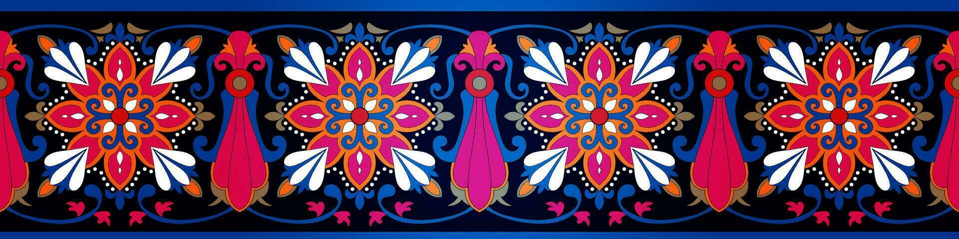 Seamless colorful gradient border flowers, ethnic tribes. vector