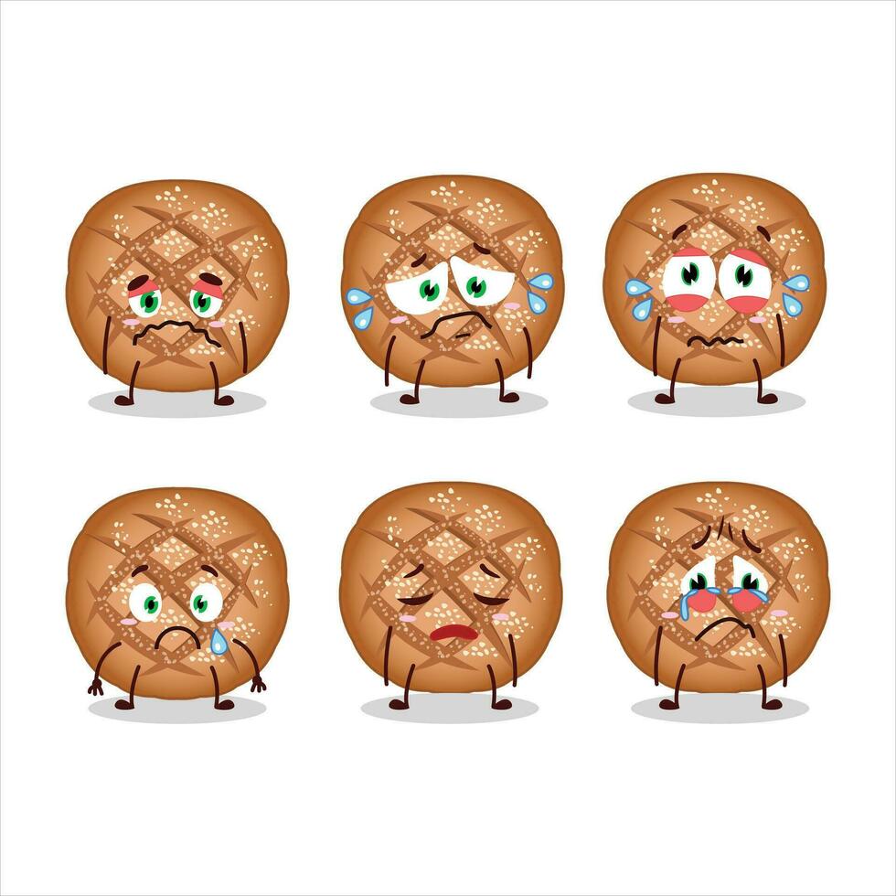 Round dark bread cartoon character with sad expression vector