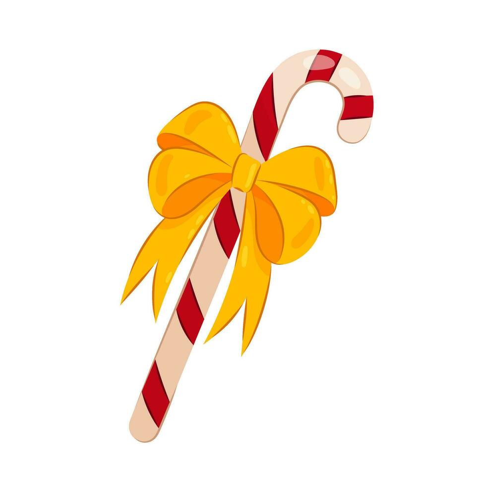 Vector illustration of Christmas candies decorated with a yellow bow in flat style on a white background. Candy. Christmas sweetness.