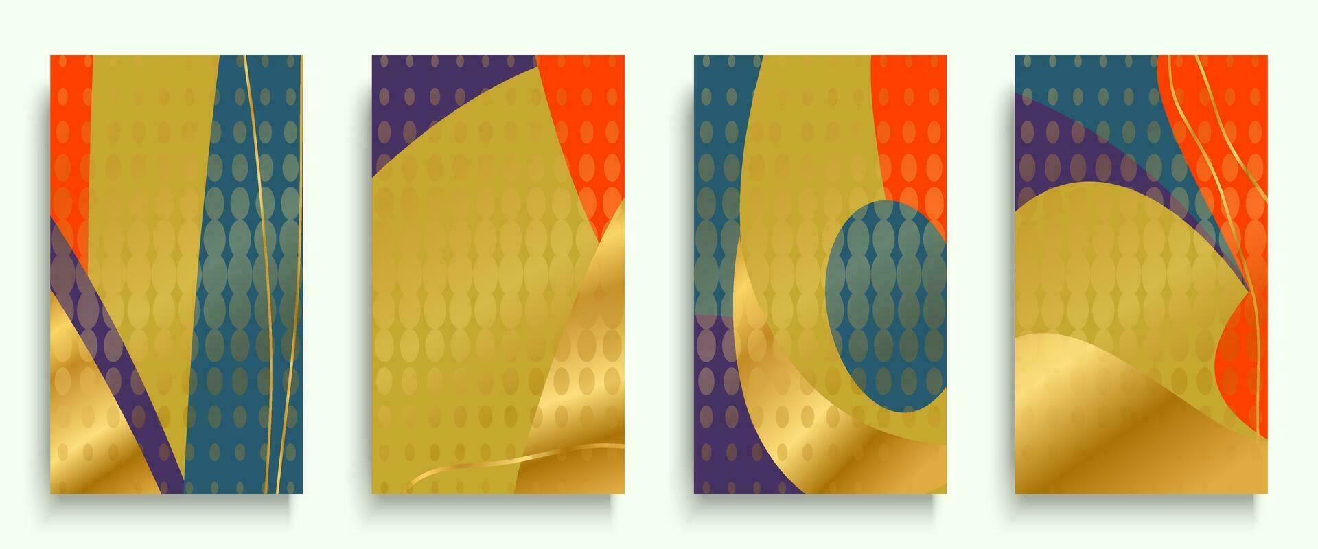 Happy celebration greeting card in empty abstract background for Social media, story, post, poster, invitation, party, banner, event, flyer, print. Modern design vector illustration set in pastel gold