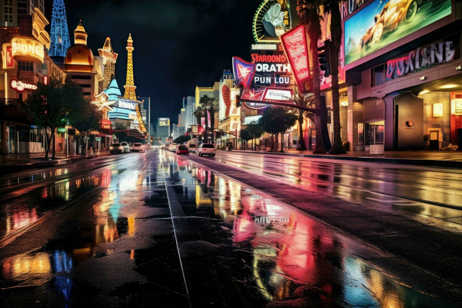 The strip in Las Vegas, USA. Las Vegas is the most densely populated of the five boroughs of Las Vegas, Las Vegas Strip night, AI Generated photo