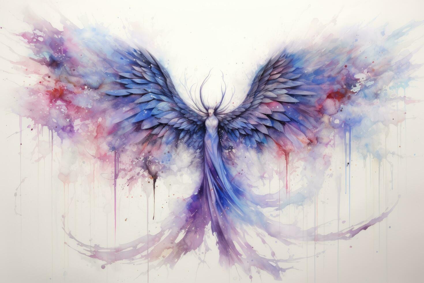 Abstract watercolor background with wings. Digital art painting. Hand drawn illustration, Magic watercolor wings, AI Generated photo