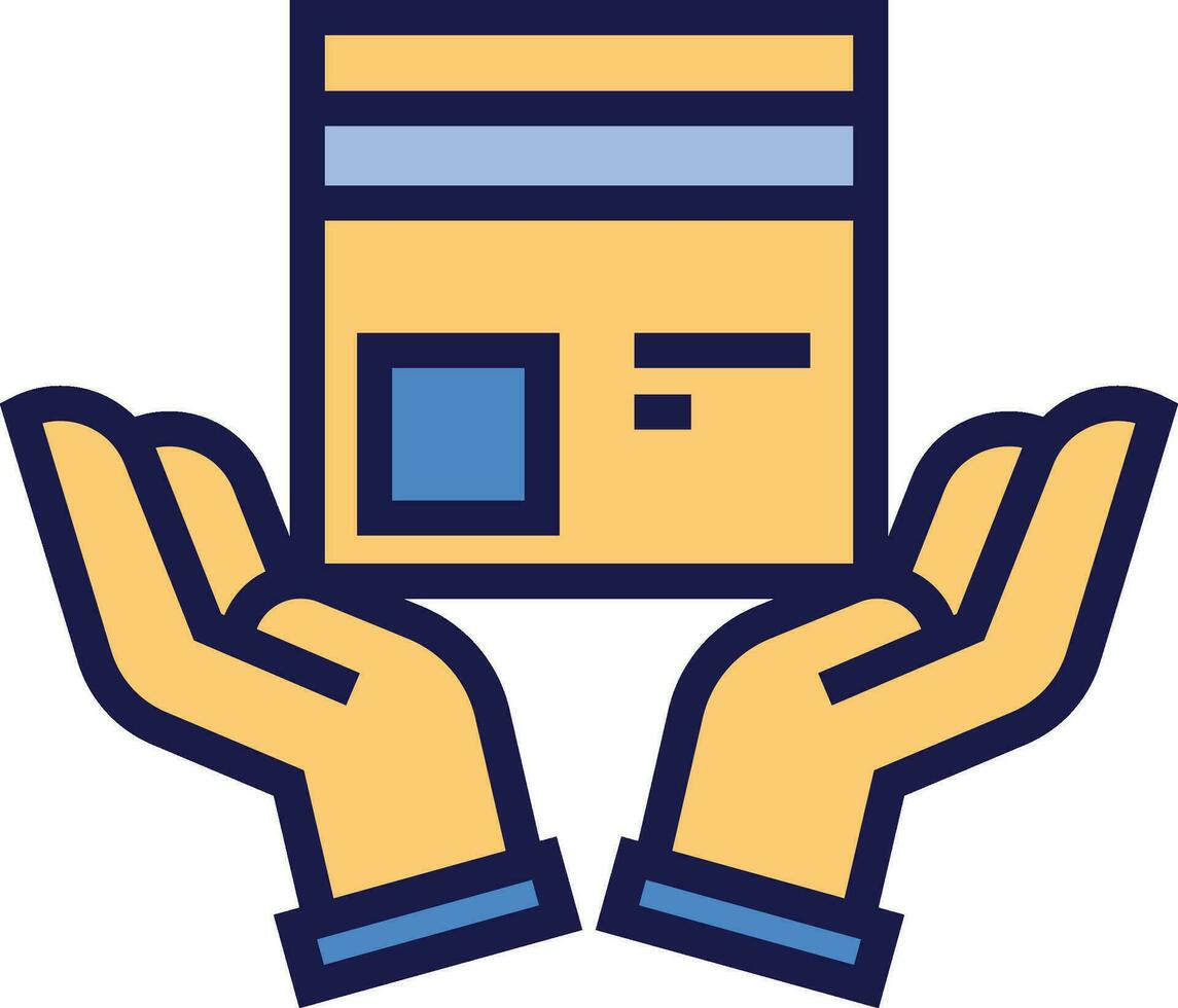 Hands holding box icon. handle with care icon vector