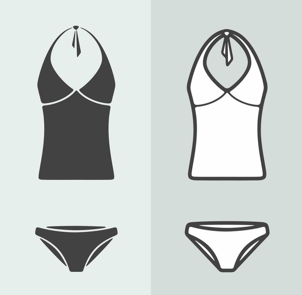 De las mujeres tankini traje de baño. tanque parte superior y bragas. ropa icono en un antecedentes. vector ilustración.