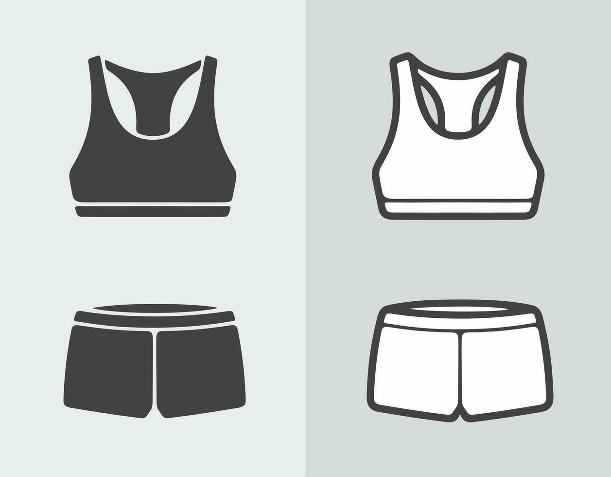 Women's sport underwear. Bra and boxer shorts. Clothes icon on a background. Vector illustration.