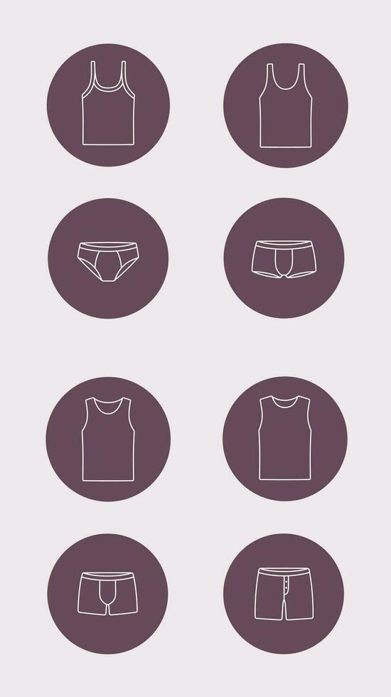 Men's underwear. Tank top and boxer pants. Clothes line icon in the circle. Vector illustration.