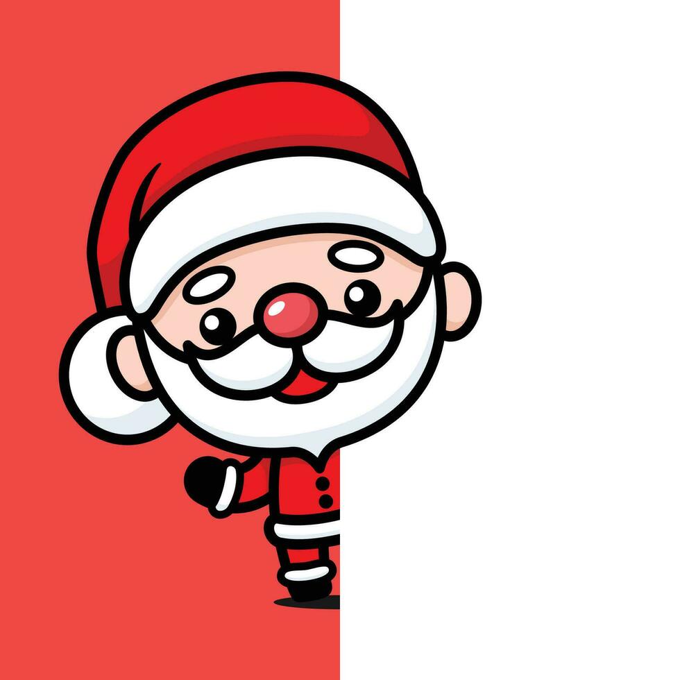 linda y kawaii Navidad Papa Noel claus dibujos animados personaje detrás un pared vector