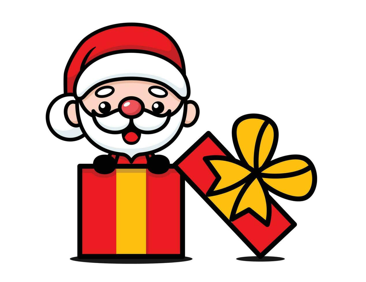 linda y kawaii Navidad Papa Noel claus dibujos animados personaje en grande presente caja vector