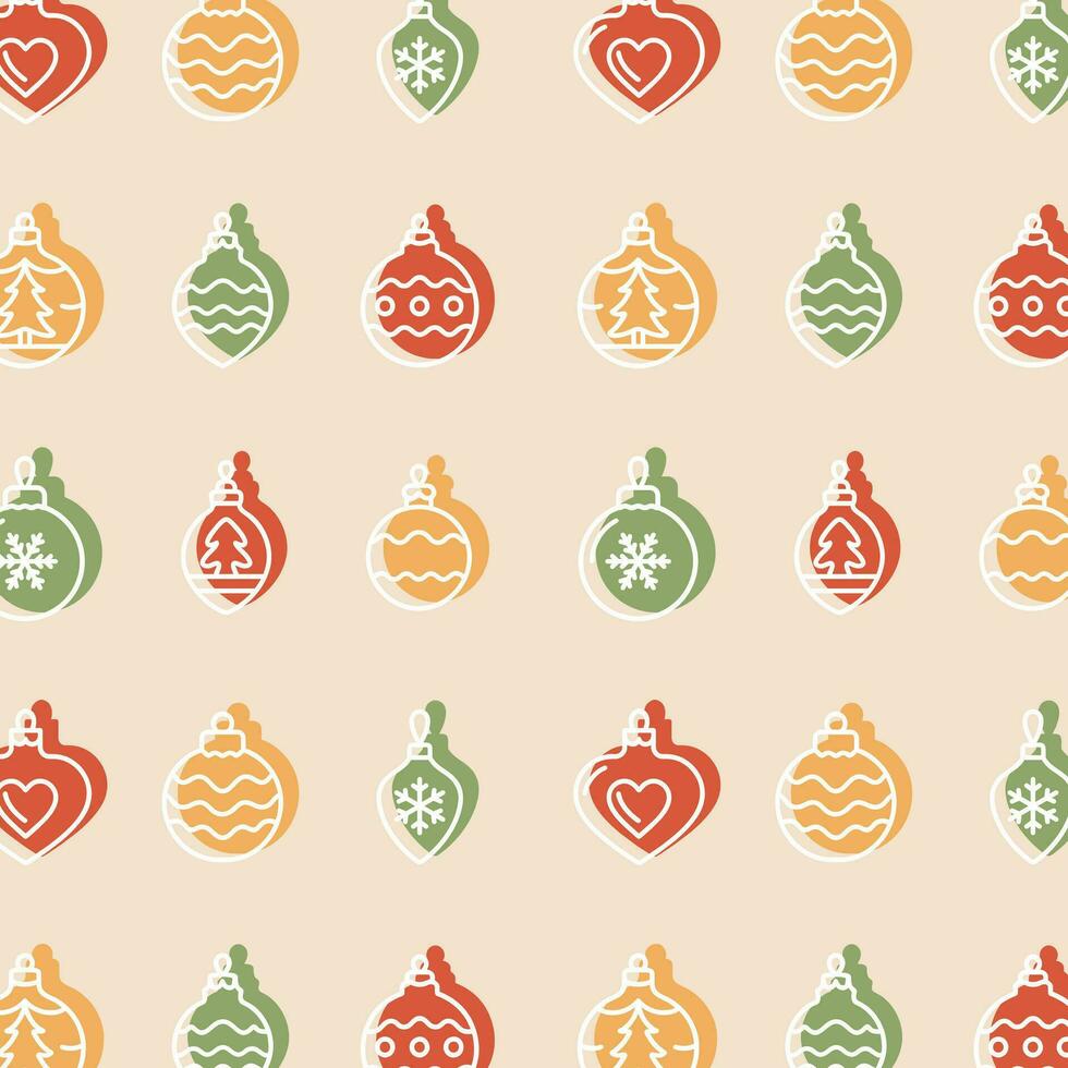 Christmas New Year pattern with Christmas tree toys. Vector design of wrapping paper.