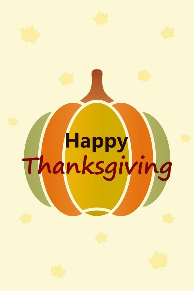 Celebration of Thanksgiving Day with pumpkin and autumn leaves, vertical banner illustration vector