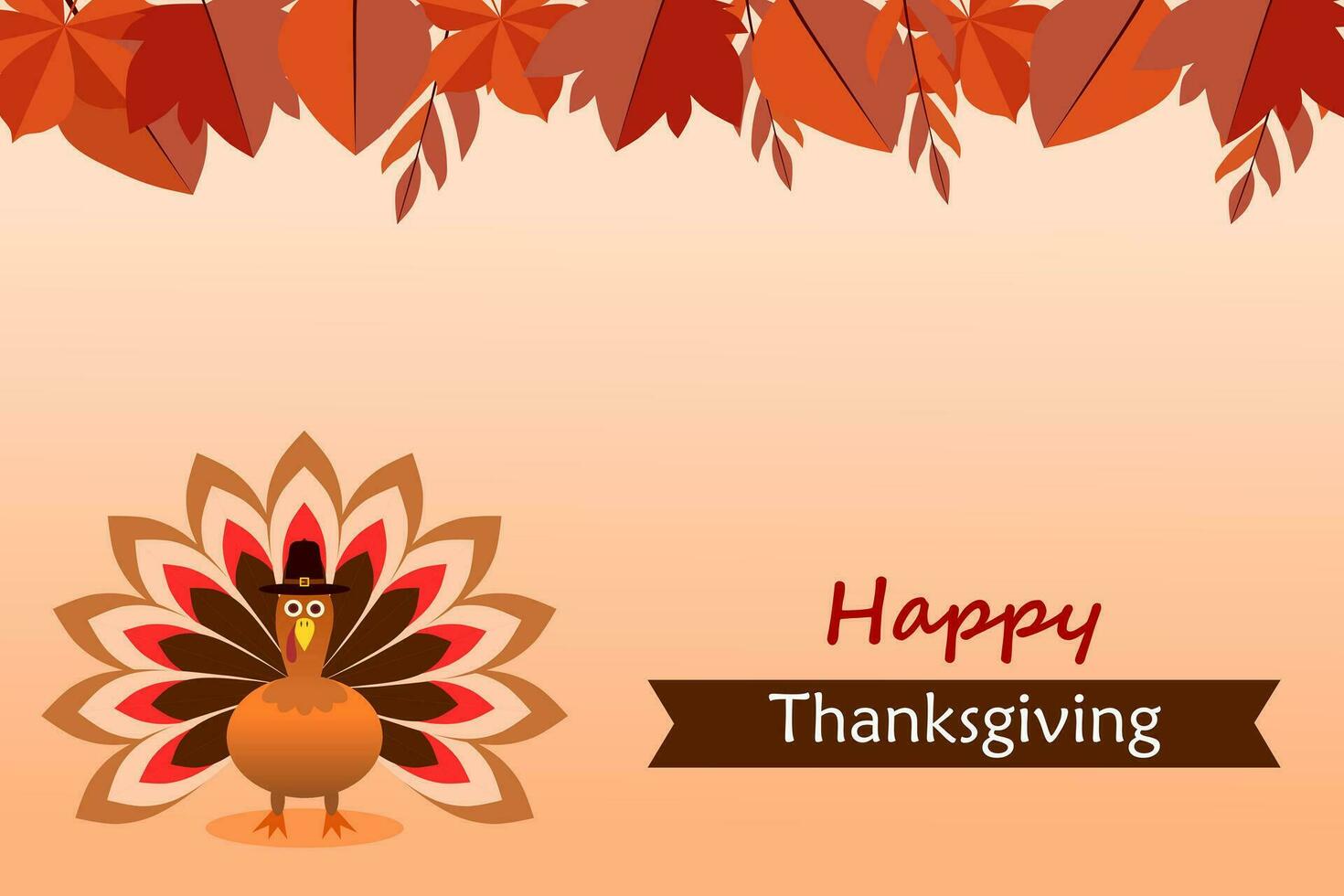 Celebration of Thanksgiving Day with turkey bird and autumn leaves. Happy Thanksgiving Day Greeting Card design. vector