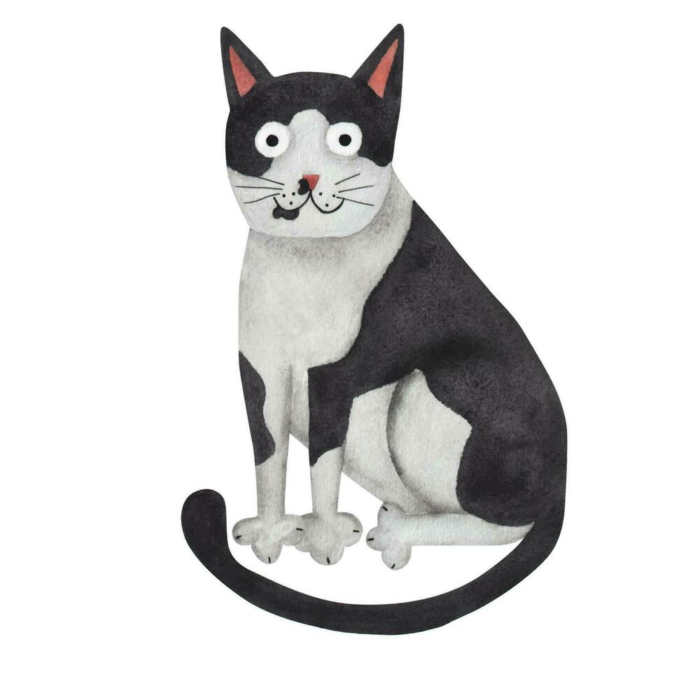 negro y blanco gato, gracioso gato. acuarela ilustración vector