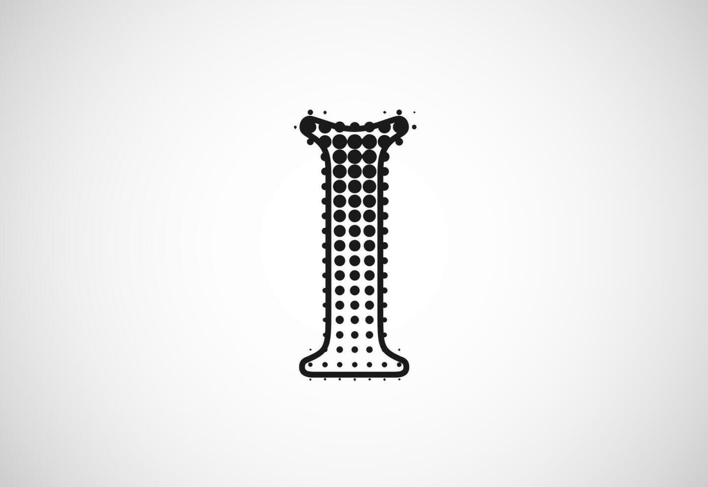 Letter I logo in halftone dots style, Dotted shape logotype vector design.