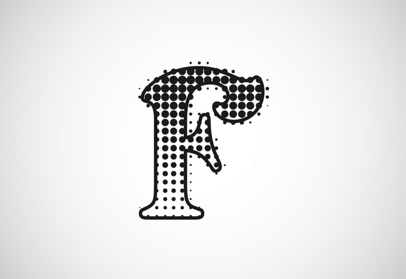 Letter F logo in halftone dots style, Dotted shape logotype vector design.