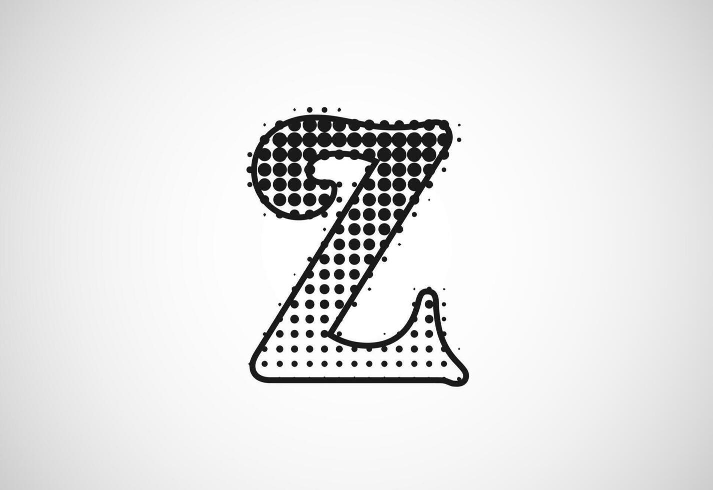 Letter Z logo in halftone dots style, Dotted shape logotype vector design.