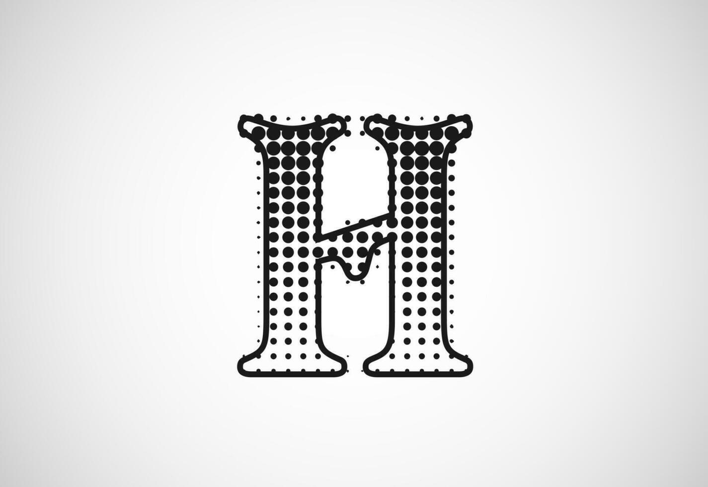 Letter H logo in halftone dots style, Dotted shape logotype vector design.