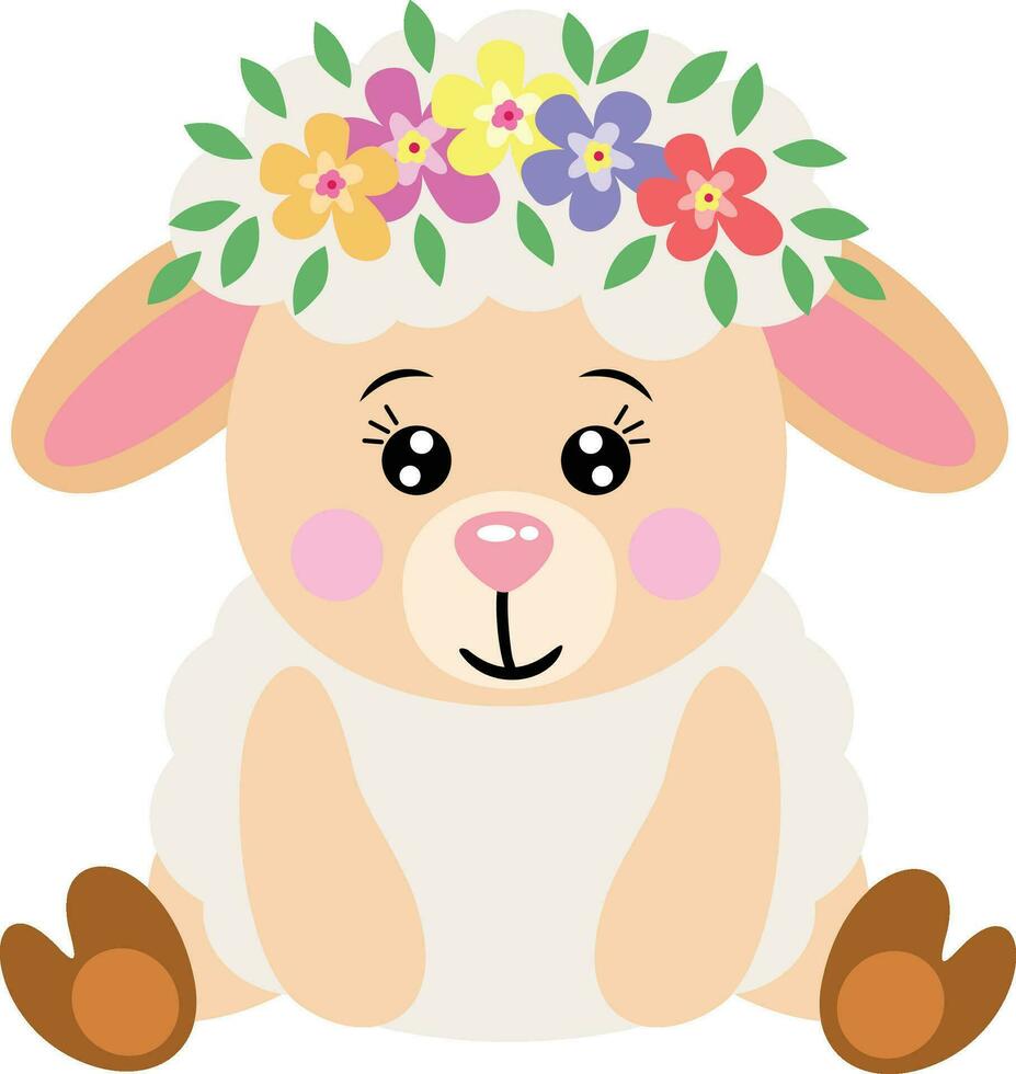 Adorable sheep with wreath floral on head vector