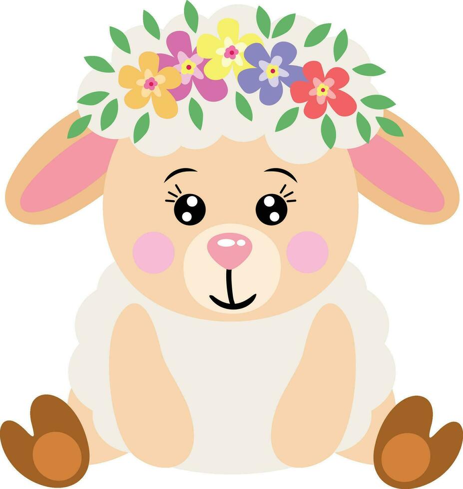 adorable oveja con guirnalda floral en cabeza vector