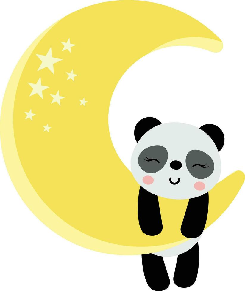 Cute panda hanging on yellow moon vector