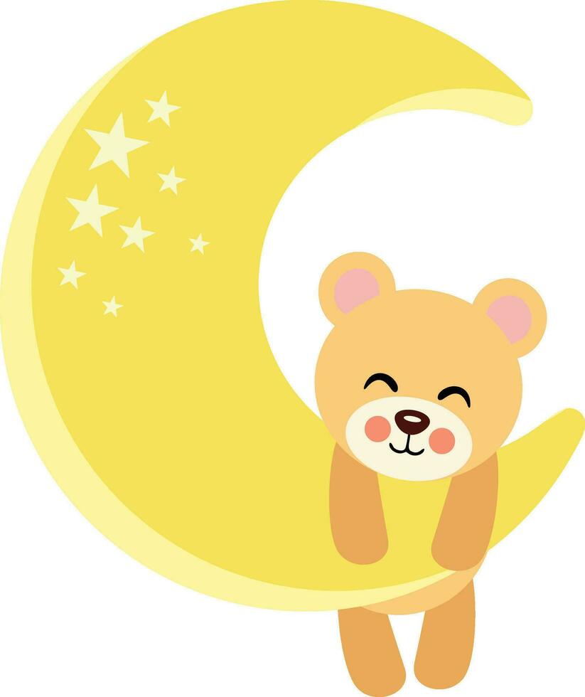 Cute teddy bear hanging on yellow moon vector