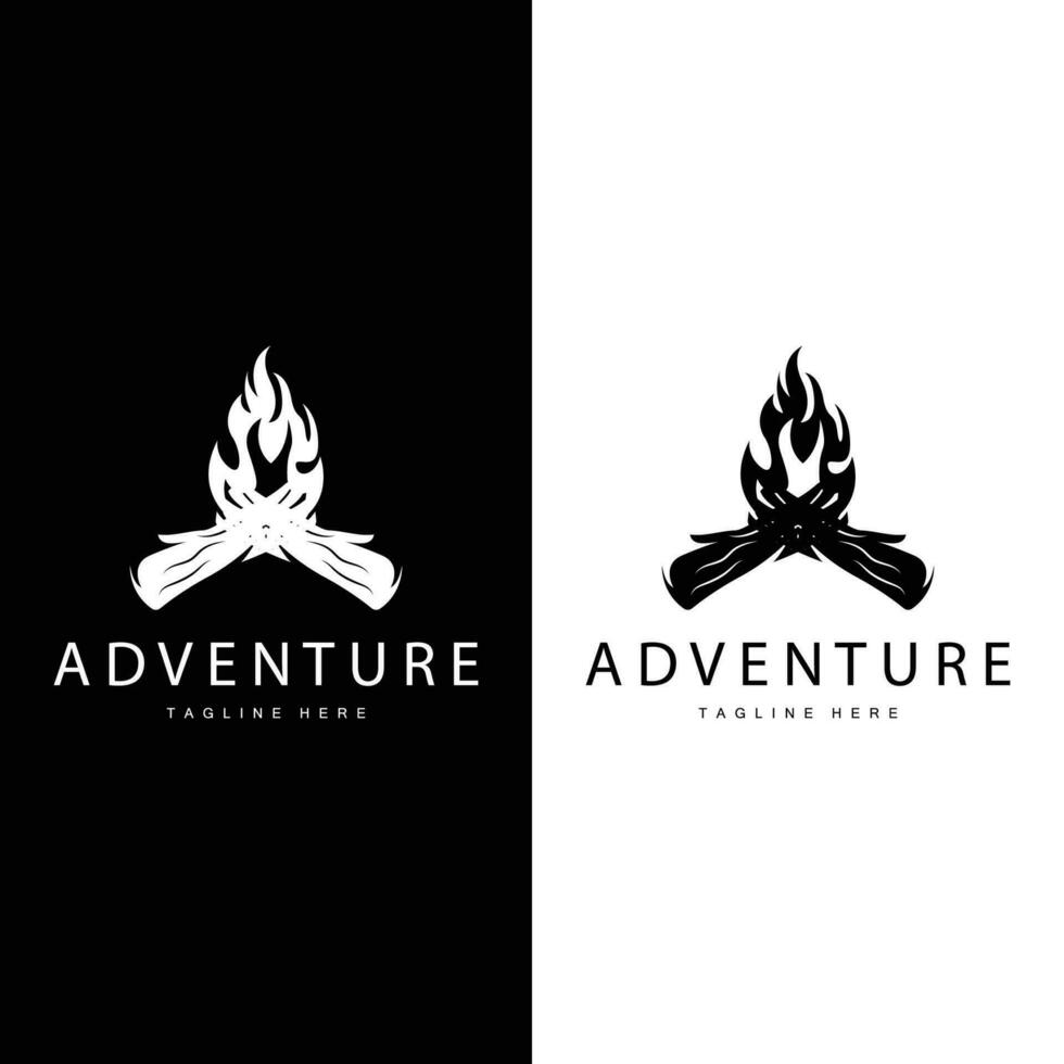 Bonfire Logo, Burning Bonfire Wood And Fire For Camping Retro Vintage Adventure Design vector