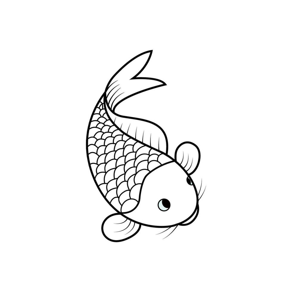 Fish cartoon vector illustration template for Coloring book. Drawing lesson for children