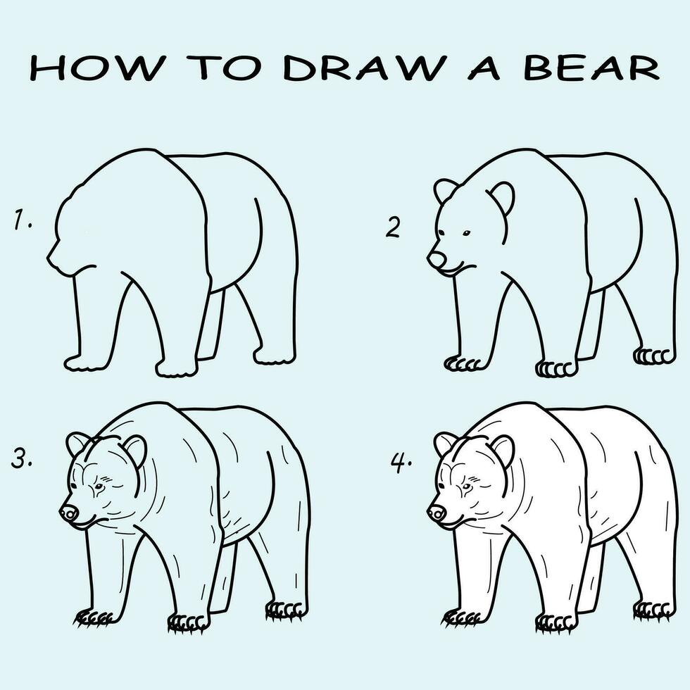 paso por paso a dibujar un oso. dibujo tutorial un oso. dibujo lección para niños. vector ilustración