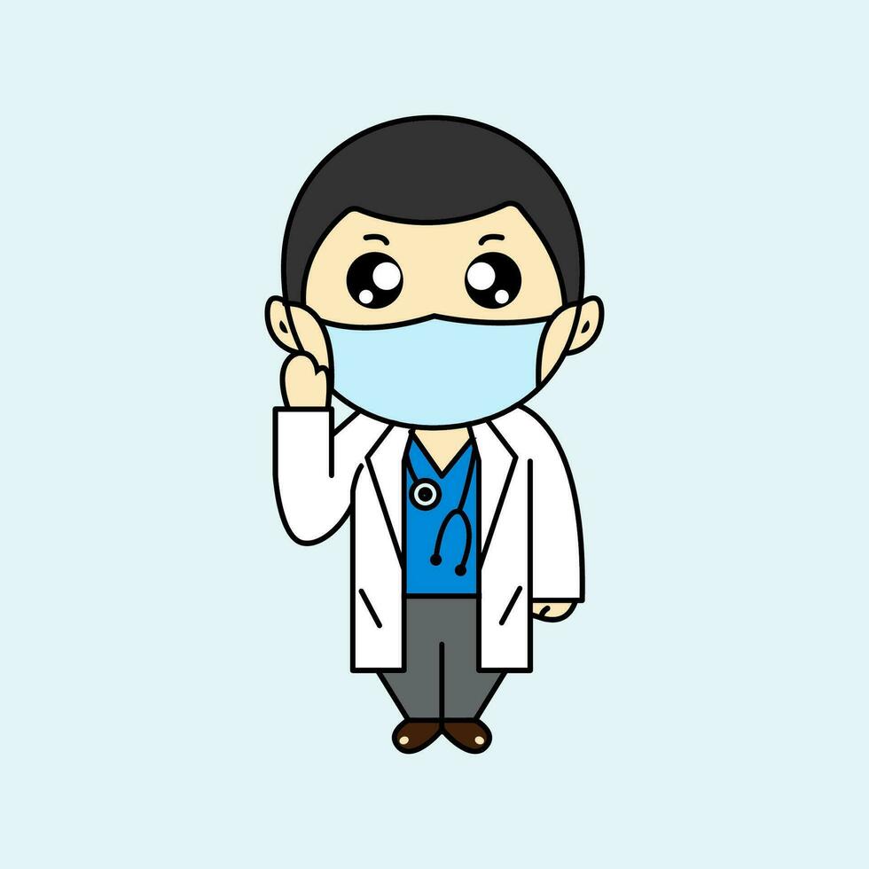 Cute Doctor Vector illustration, isolated, on blue background.