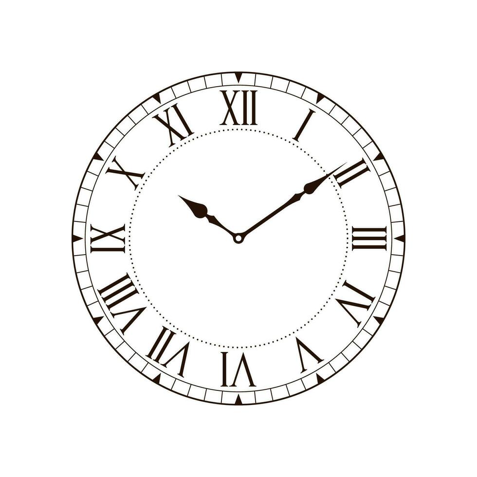 Vintage Roman numeral clock isolated on white background. vector