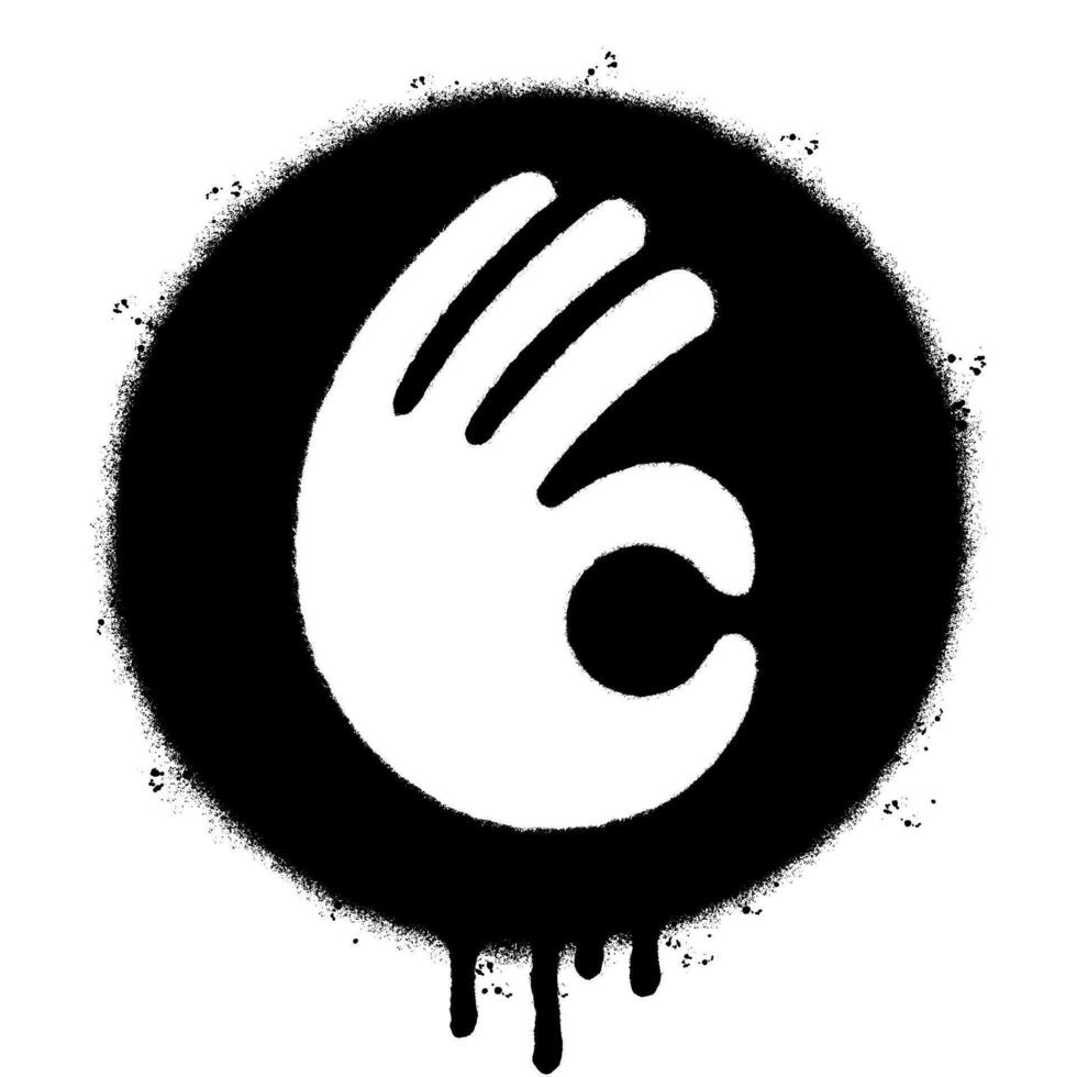 Spray Painted Graffiti hand ok sign Sprayed isolated with a white background. graffiti Perfectly ok hand with over spray in black over white. vector