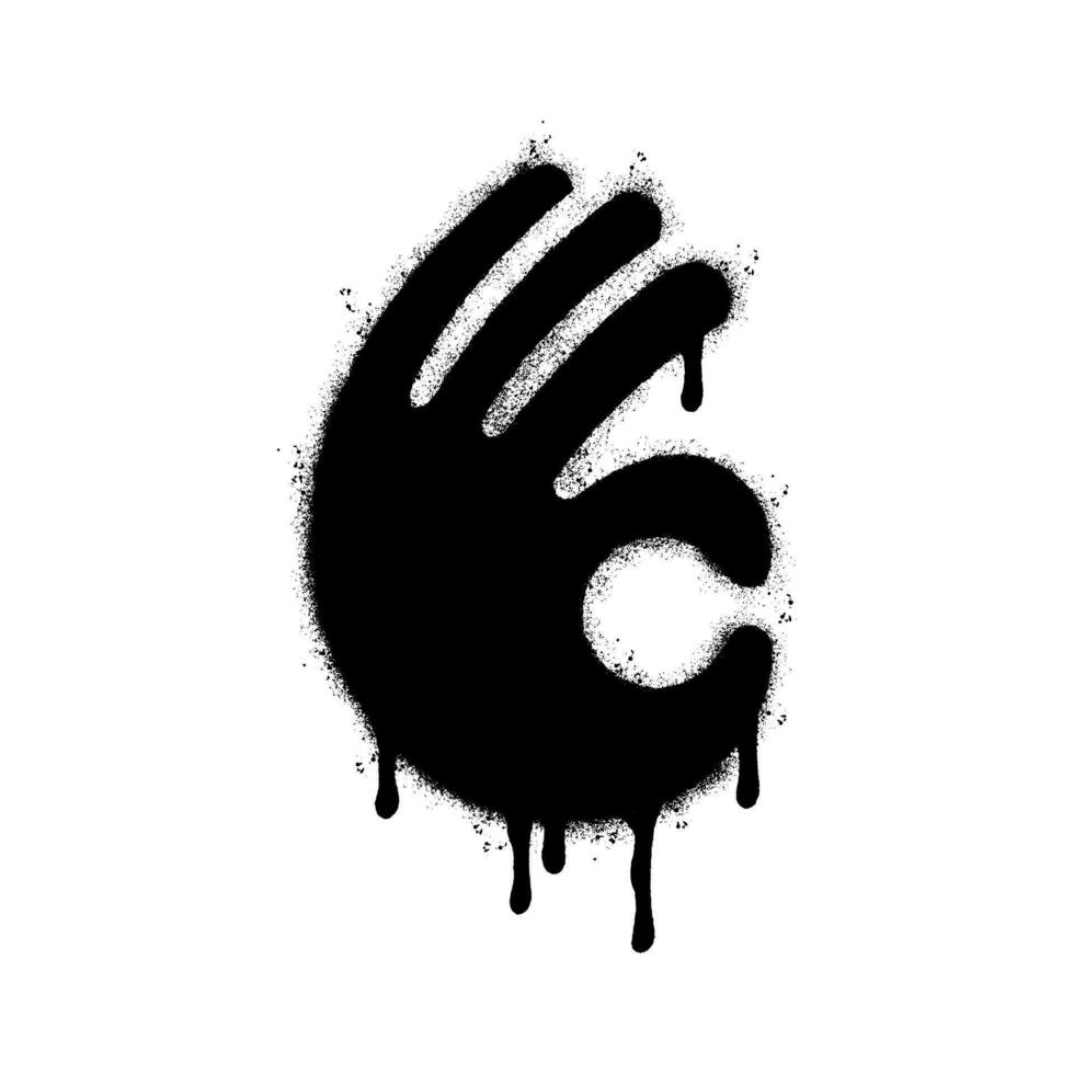 Spray Painted Graffiti hand ok sign Sprayed isolated with a white background. graffiti Perfectly ok hand with over spray in black over white. vector