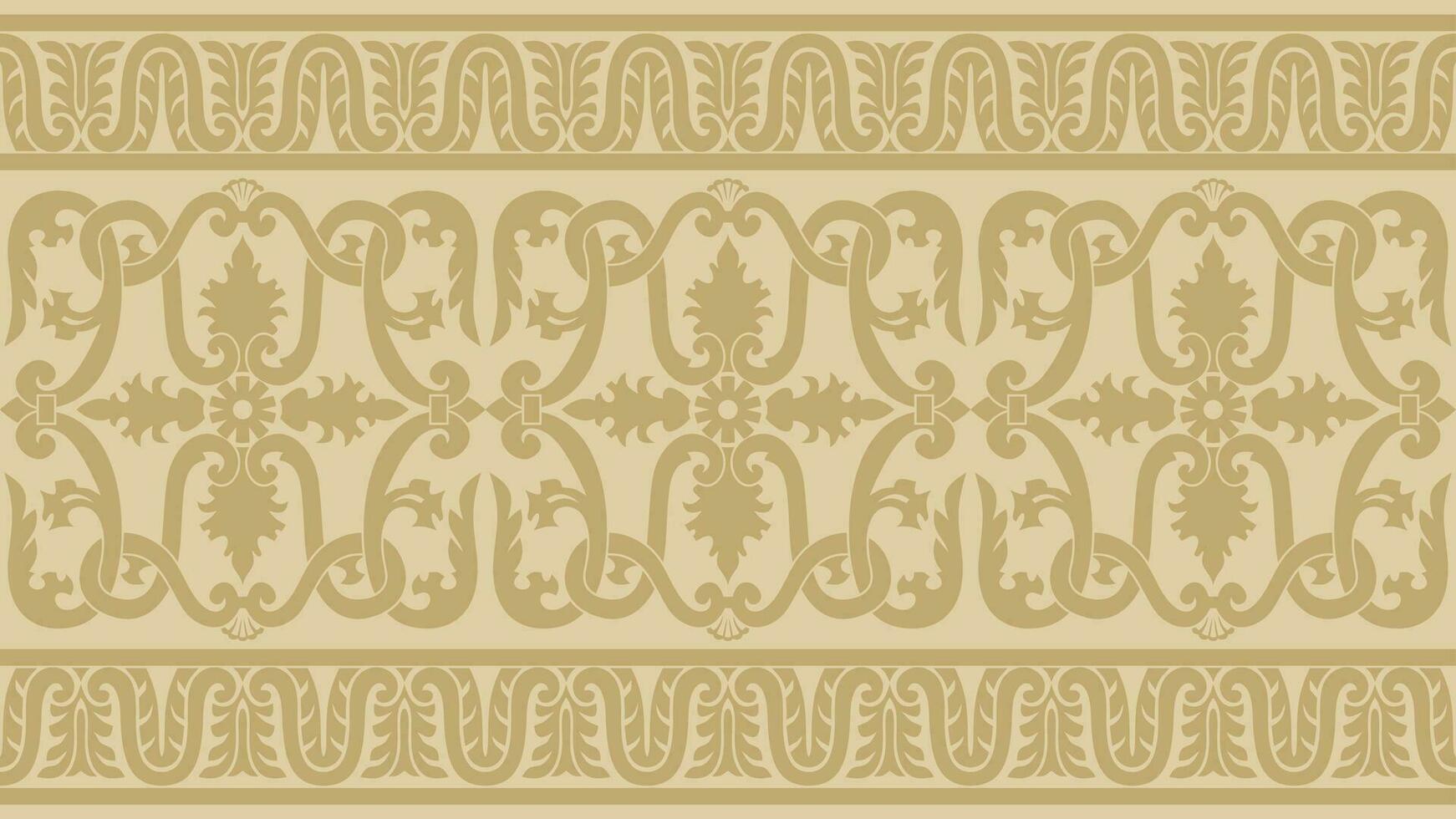 Vector gold seamless classic renaissance ornament. Endless european border, revival style frame