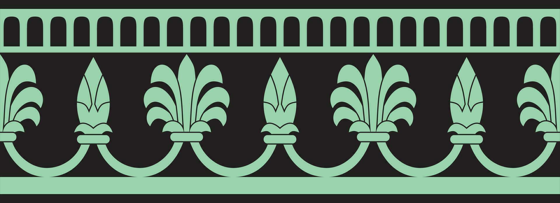 Vector endless green with black national persian ornament. Seamless frame, border ethnic pattern of Iranian civilization