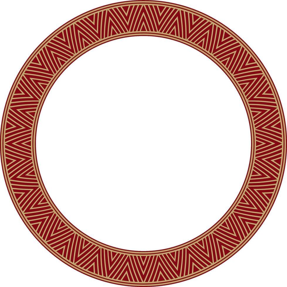 Vector golden and red round Yakut ornament. Endless circle, border, frame of the northern peoples of the Far East