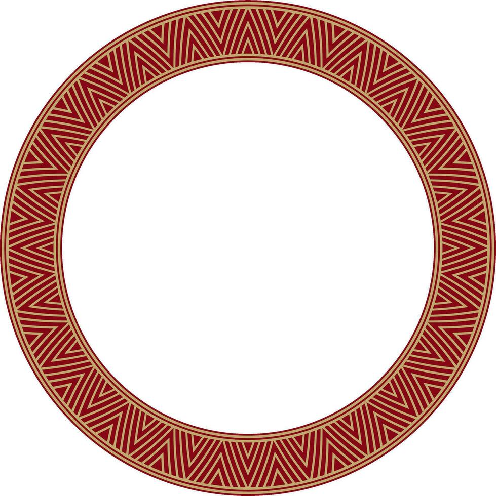 Vector golden and red round Yakut ornament. Endless circle, border, frame of the northern peoples of the Far East