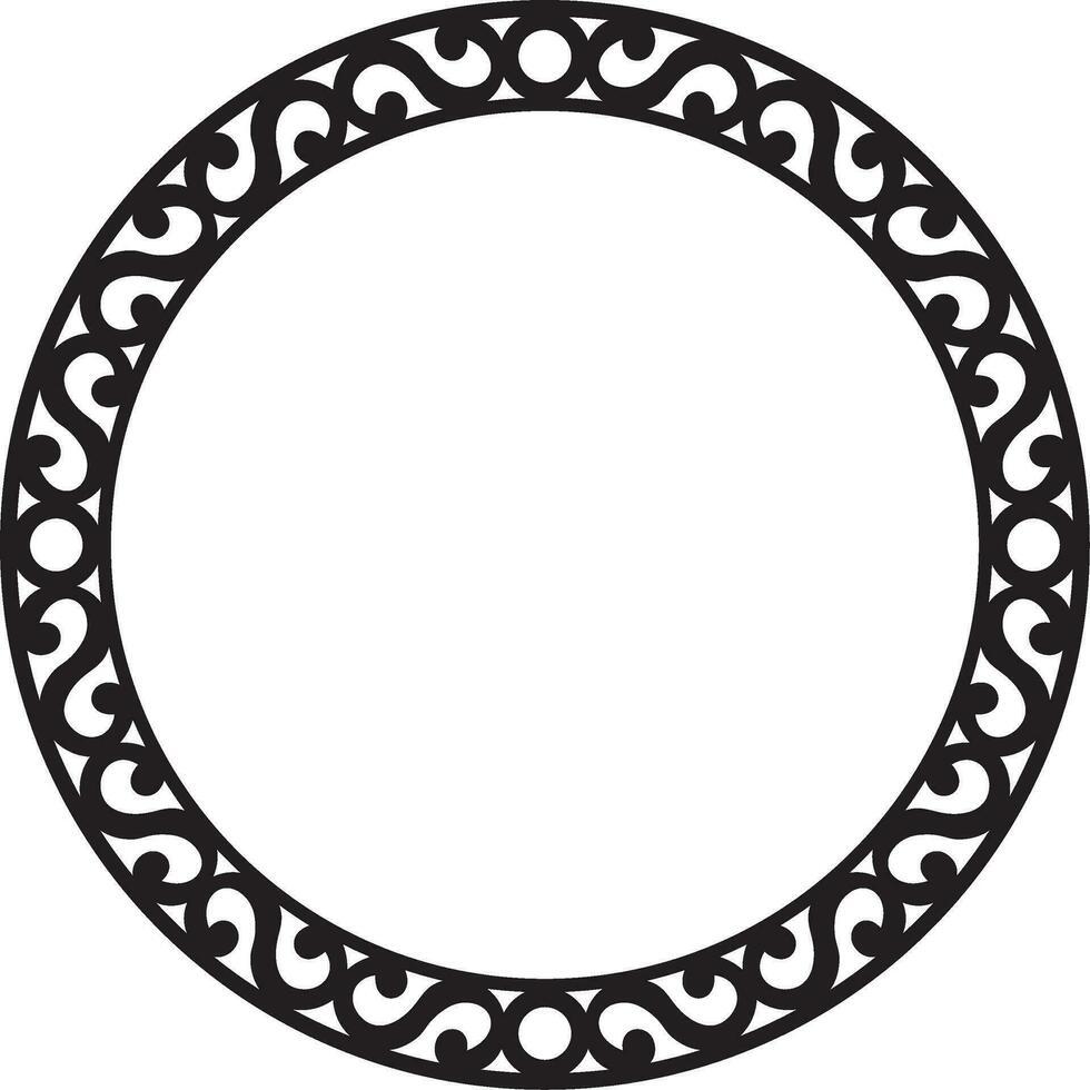 Vector Yakut round monochrome frame. Ornamental circle of the northern peoples of the tundra