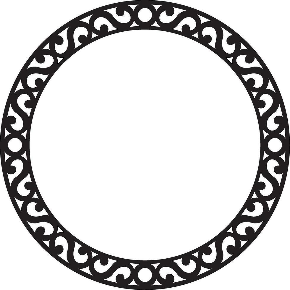 Vector Yakut round monochrome frame. Ornamental circle of the northern peoples of the tundra