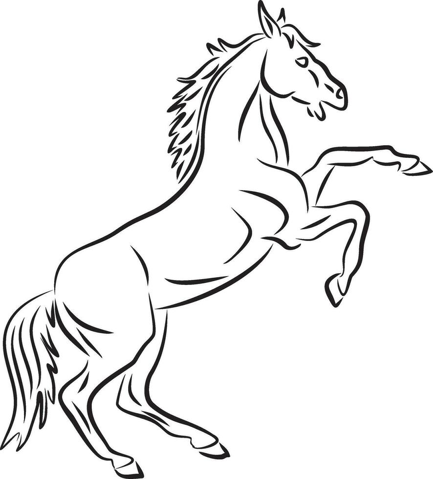 Vector monochrome silhouette, horse. Drawn outline of an animal. A graceful rearing horse.