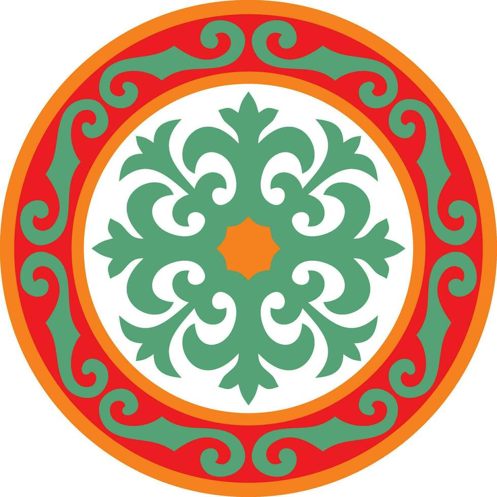 Vector colored round Kazakh national ornament. Ethnic pattern of the peoples of the Great Steppe, Mongols, Kyrgyz, Kalmyks, .Buryats. circle, frame border