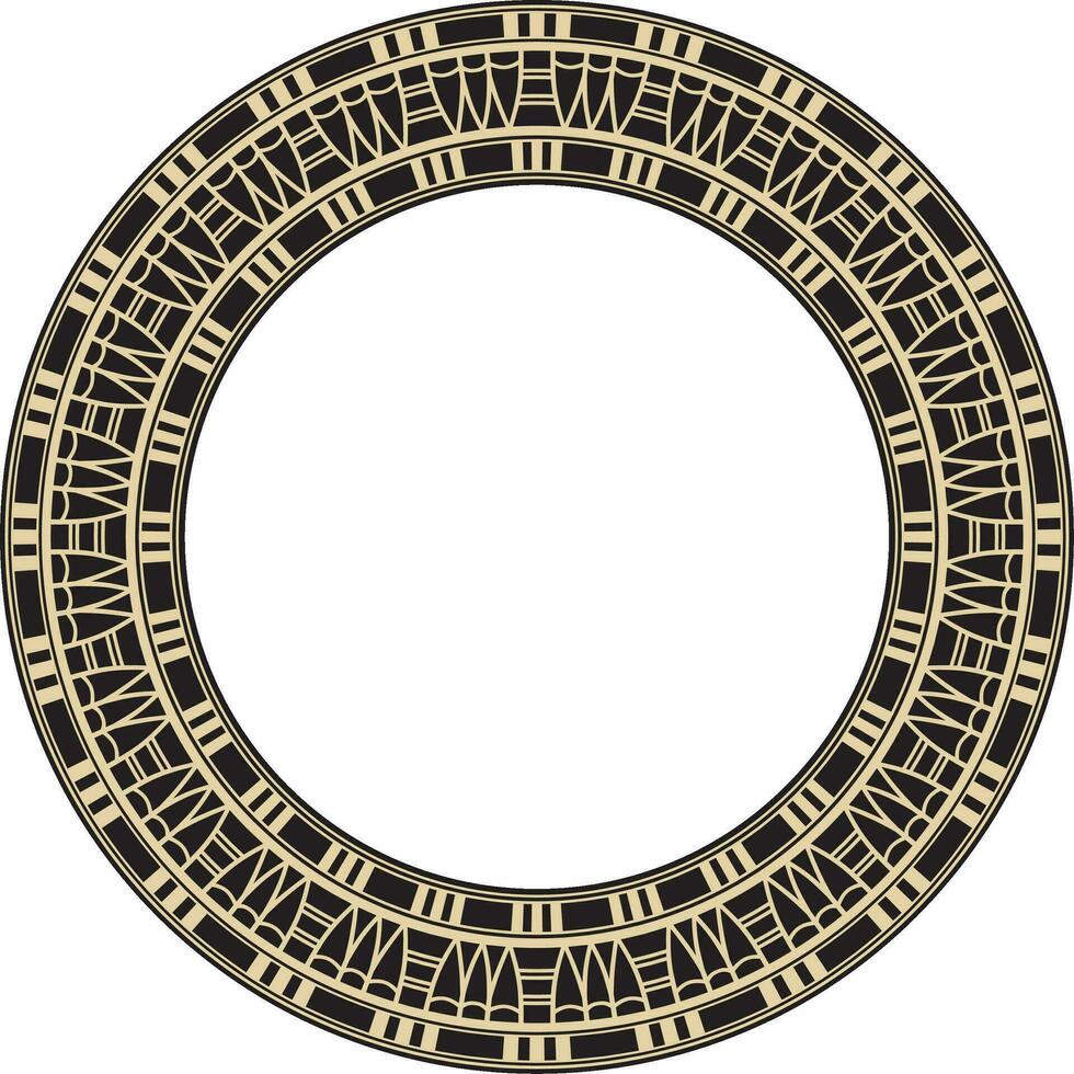 Vector golden and black round Egyptian ornament. Endless Circle, Ring of Ancient Egypt. Geometric African frame