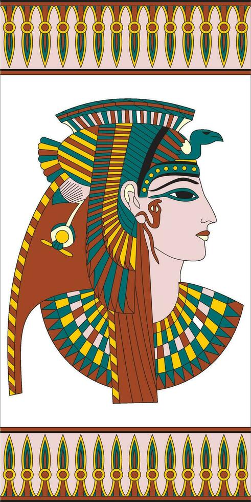 Vector color template, Egyptian stained glass window sketch. Portrait of a pharaoh. Ornament of ancient civilization. Sketch for creativity, drawing on glass.