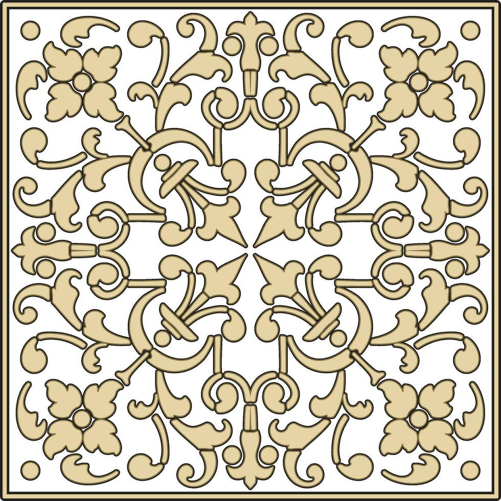 Vector square golden european pattern. Greek floral meander pattern. Rectangle with abstract floral Roman ornament.