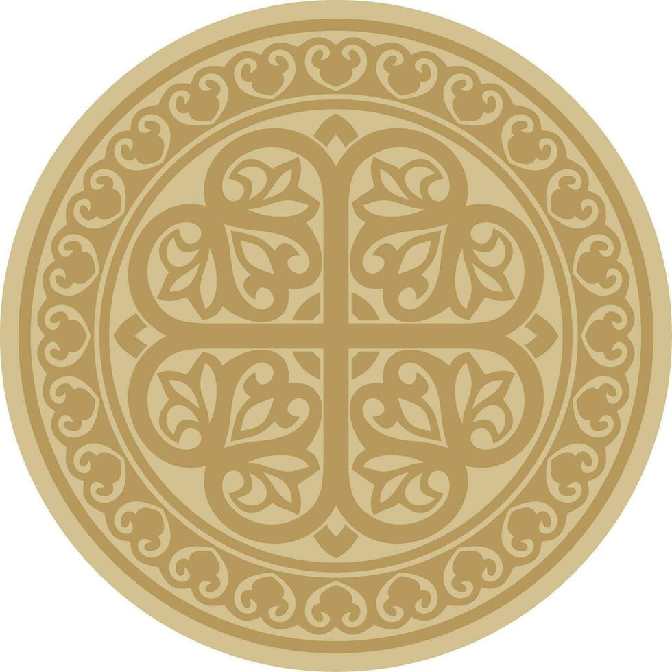 Vector golden round ancient Byzantine ornament. Classical circle of the Eastern Roman Empire, Greece. Pattern motifs of Constantinople
