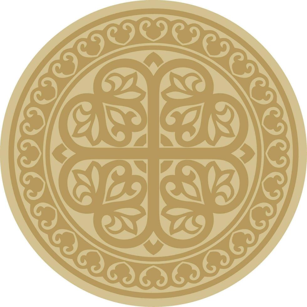 Vector golden round ancient Byzantine ornament. Classical circle of the Eastern Roman Empire, Greece. Pattern motifs of Constantinople