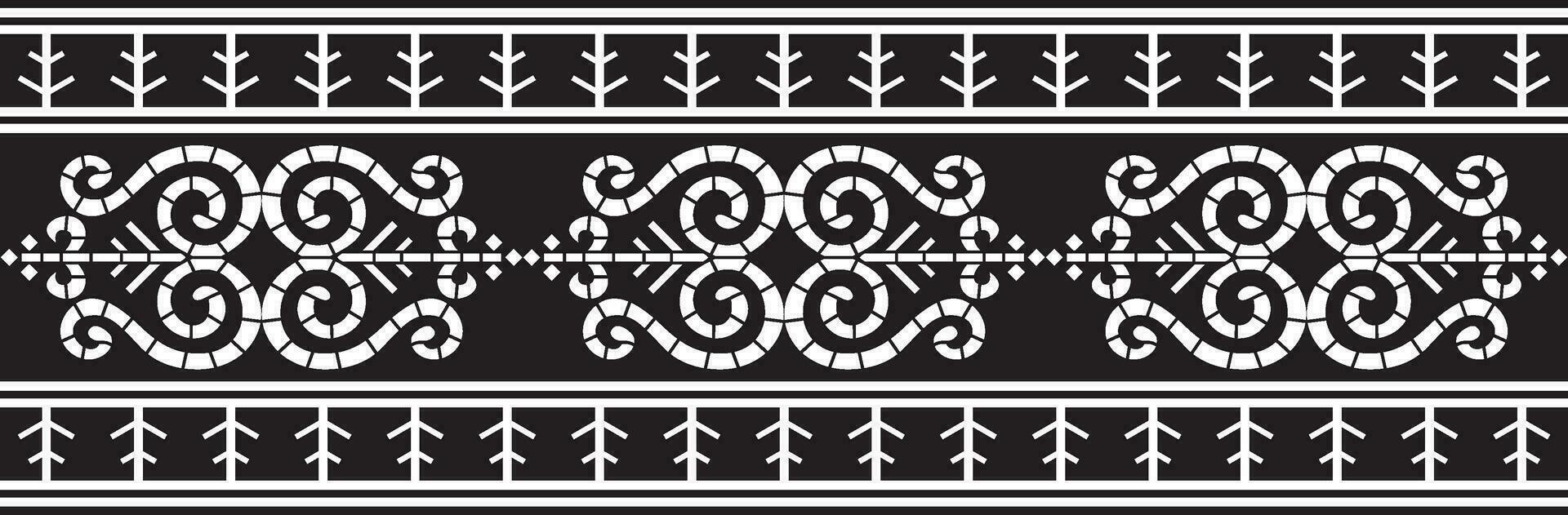 Vector monochrome black seamless Yakut ornament. Endless border, frame of the northern peoples of the Far East