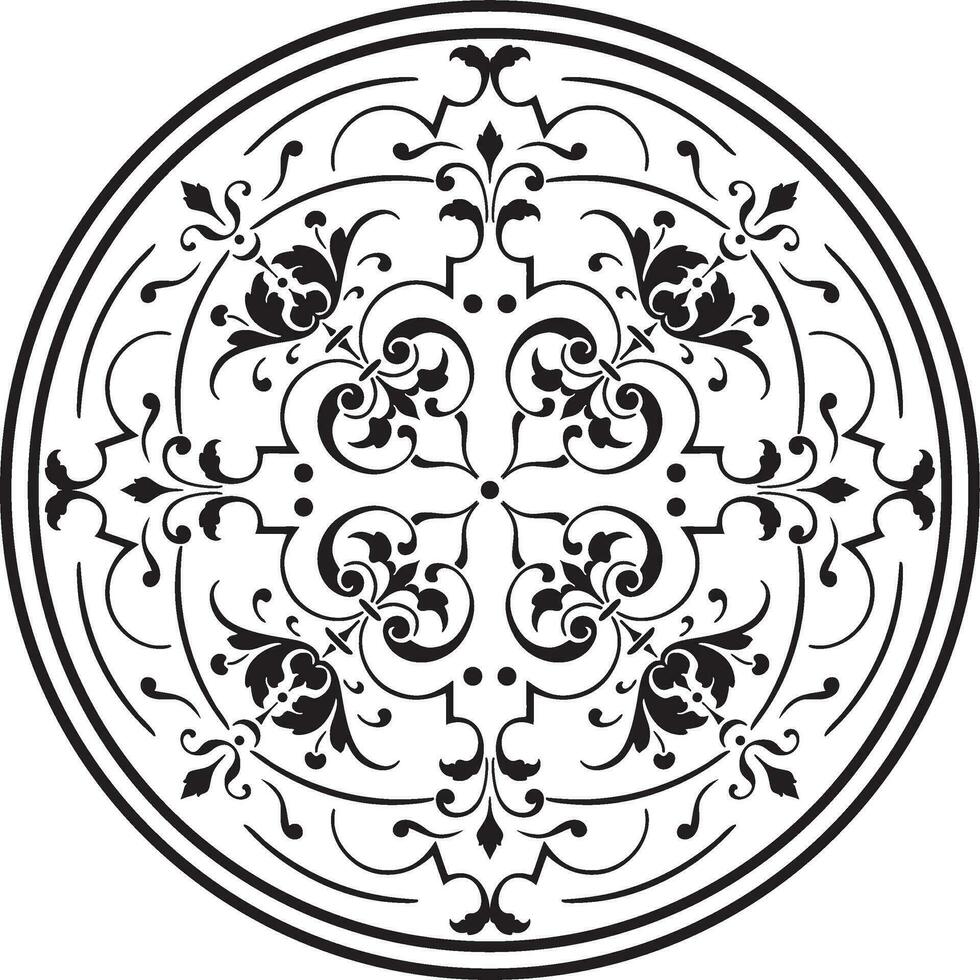Vector monochrome classic European circle. Round pattern of the peoples of Ancient Rome, Greece. Floral ornament.