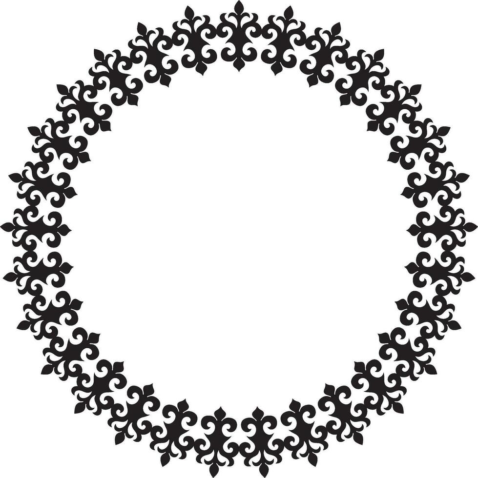 Vector Kazakh round monochrome frame. Ornamental circle of nomadic peoples of the great steppe